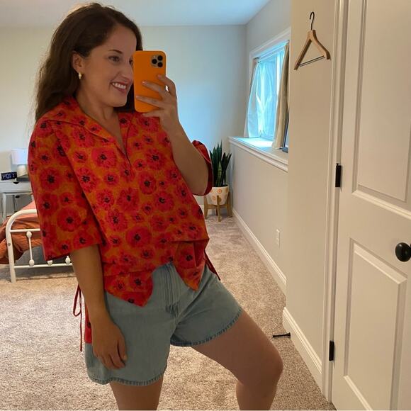 NWT JASON WU Pink Floral Cotton Poplin Collared Blouse Small - Picture 7 of 15